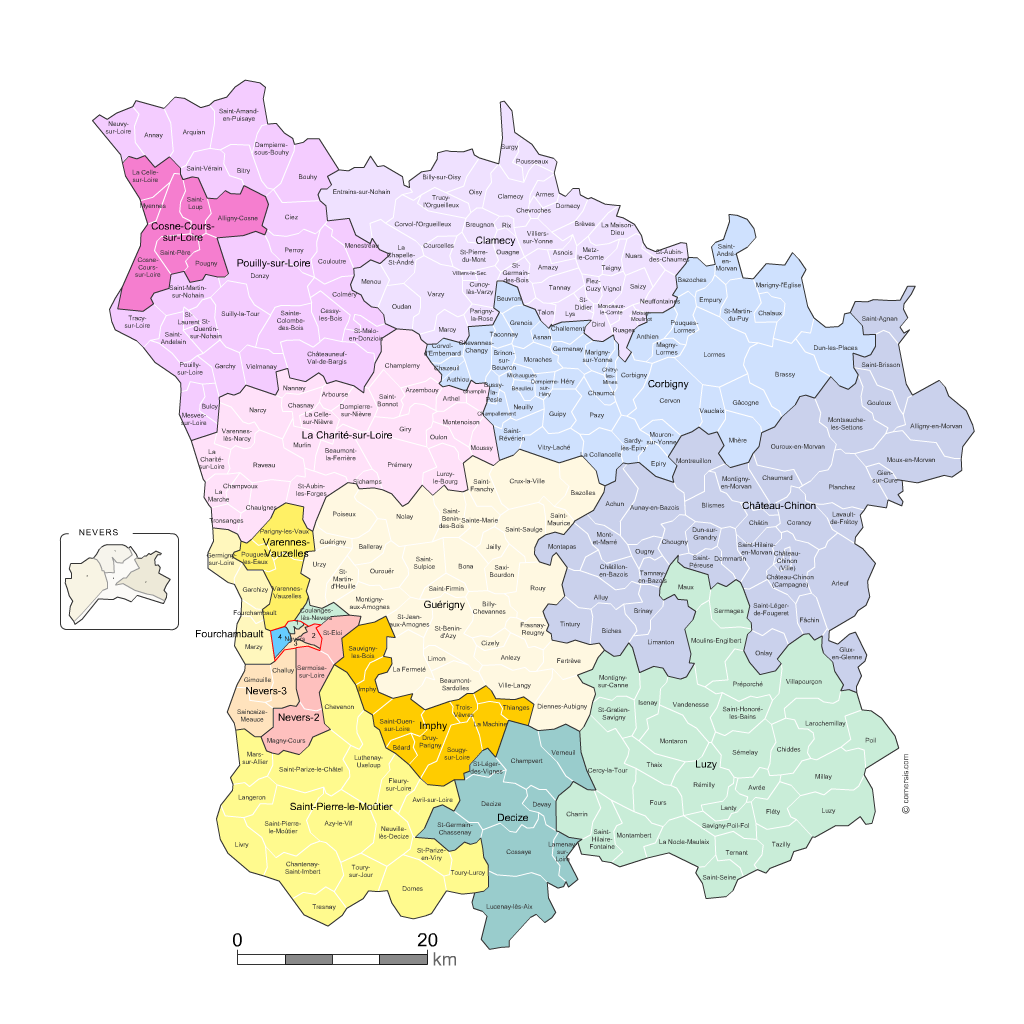 Carte cantons Carte des cantons de la Nièvre