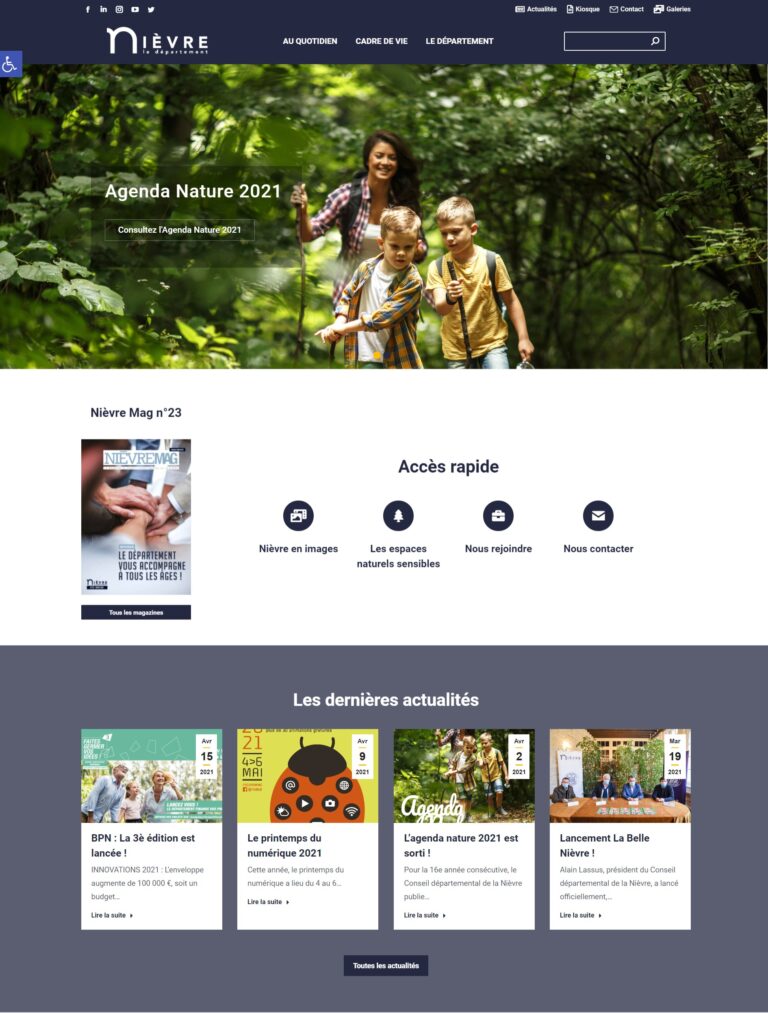 Capture d'écran de la nouvelle version du site Nievre.fr le 01/05/2021