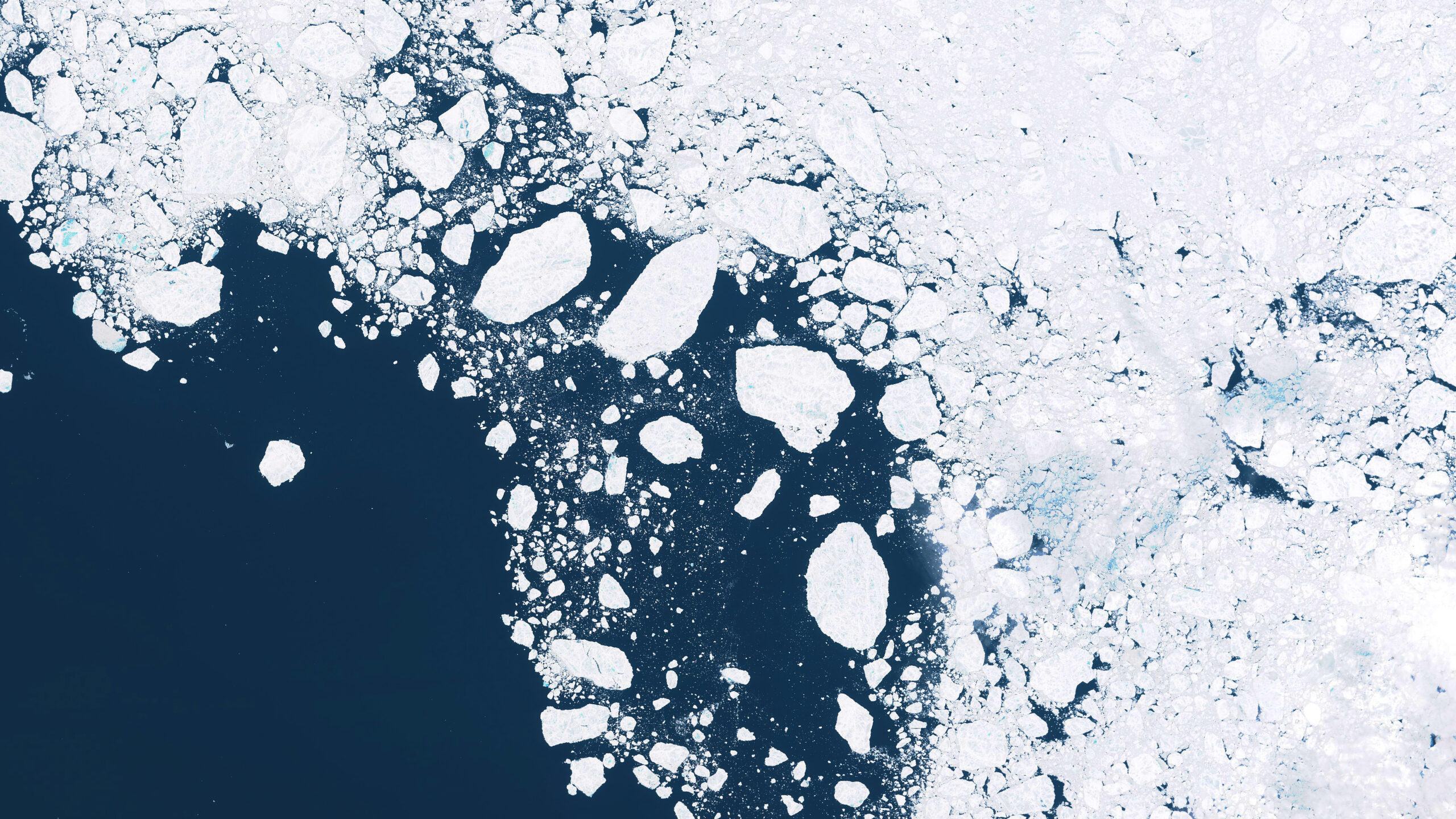 Glaciers and ice melting in the North, satellite image showing the environmental situation
